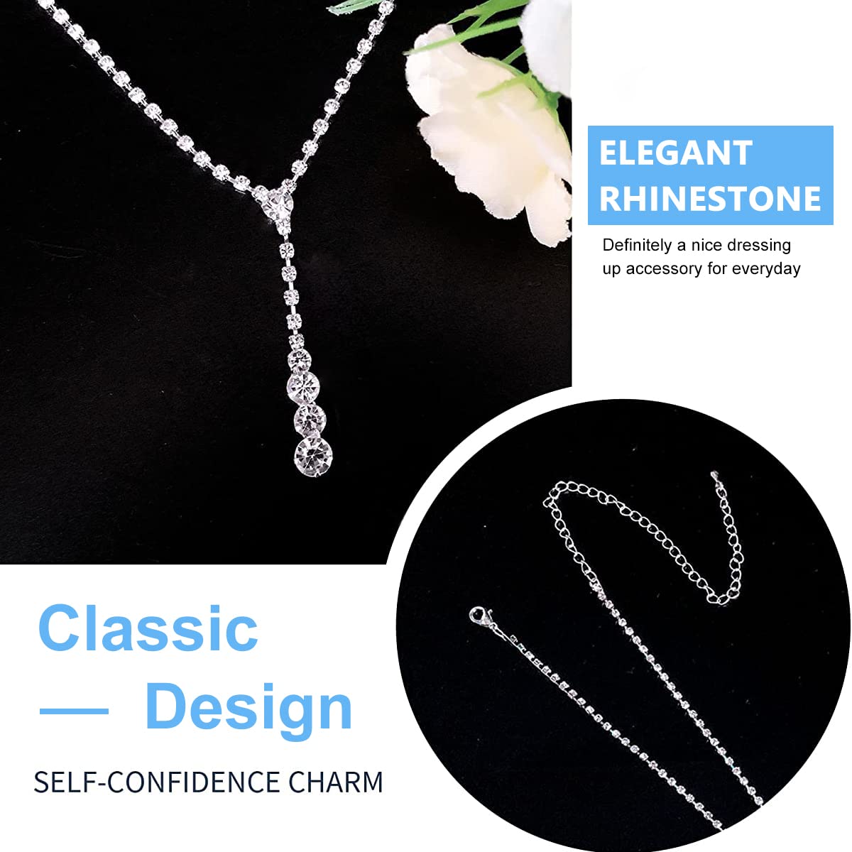 SANNIDHI Necklace Earrings Set Bridal Wedding Jewelry Sets Rhinestone Chain Necklace Prom Costume Jewelry Set for Women and Girls SANNIDHI Necklace Earrings Set Bridal Wedding Jewelry Sets Rhinestone Chain Necklace Prom Costume Jewelry Set for Women and Girls